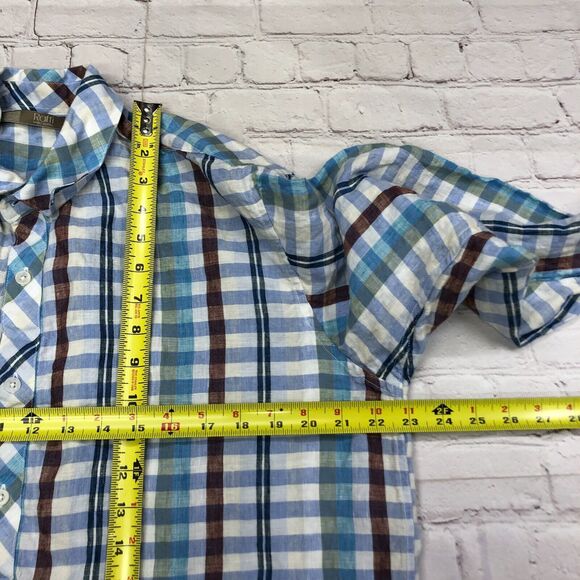 Raffi Linea Uomo Men Long Sleeve Linen Button Up Shirt Size Large Plaid M159 -22 - Picture 4 of 14